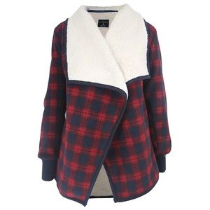 Leehanton Plaid Faux Shearling Cardigan - size (L)